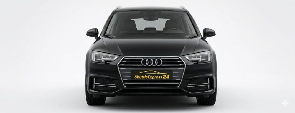 Audi A4 Avant Schwarzer Audi Q5, frontalansicht auf weißem Hintergrund.